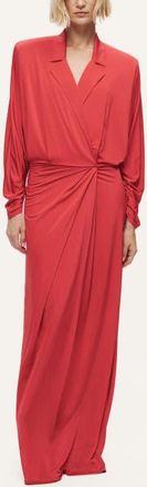 Nocturne Shirt Collar Draped Maxi Dress in Red at Nordstrom, Size X-Large Eu