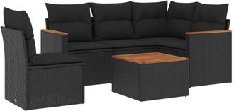 vidaXL Vidaxl - Set De Sof&aacute;s De Jard&iacute;n 6 Piezas Y Cojines Rat&aacute;n Sint&eacute;tico Negro