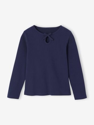 Vertbaudet M&auml;dchen Shirt mit Cut-Out und Schleife, Ripp marine