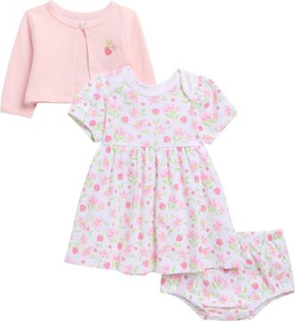 Little Me Strawberry Knit Dress, Cardigan & Bloomers Set in Pink at Nordstrom, Size 12M