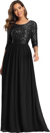Ever-pretty Womens Elegant 3/4 Sleeves Sequin Empire Waist A Line Chiffon Mother of The Bride Dresses Black 28UK