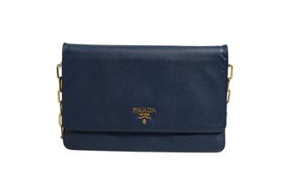 Prada Blue Saffiano Leather Wallet on Chain Clutch Womens Bag (Pre-Owned)