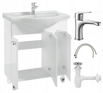 OEM Mobile Da Bagno Con Lavabo Su Gambe 84x75, A Colonna Bianca Mea Con Rubinetto Cromato Allungato