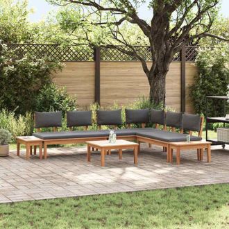 vidaXL Conjunto De Bancos De Jard&iacute;n Con Coj&iacute;n 3 Pcs Marr&oacute;n, Gris Vidaxl