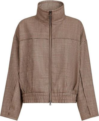 Brunello Cucinelli Beige Check Mock Collar Jacket