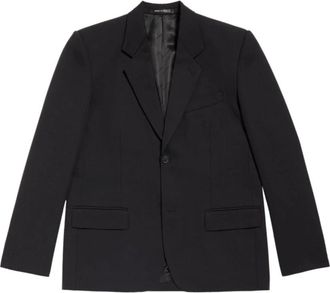 Balenciaga Single-Breasted Wollen Blazer - Heren - Blazers - Zwart - S - Wol - Jassen