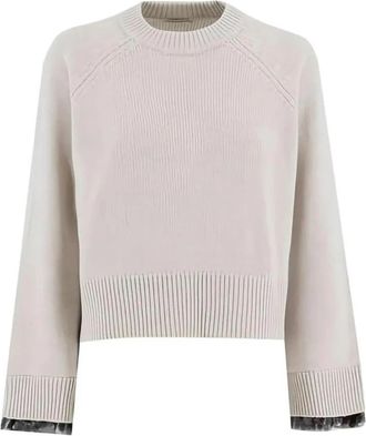 Brunello Cucinelli Trui met ronde hals en ribbelstructuur - Dames - Ronde hals truien - Grijs - S - Katoen - Truien & Vesten