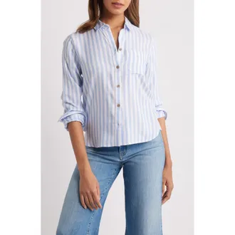 Beach Lunch Lounge Candace Stripe Button-Up Shirt in Blue Veil at Nordstrom, Size X-Large