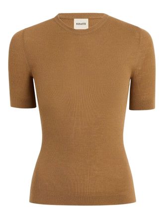 Khaite Celina ribbed T-shirt - women - Wool/Polyamide/Polyurethane - L - Brown