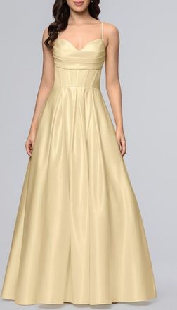 Blondie Nites Corset Bodice Satin A-Line Gown in Butter at Nordstrom, Size 15