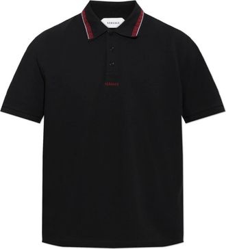 Versace Polo met geborduurd logo - Heren - Polos - Zwart - XL - Katoen - Tops