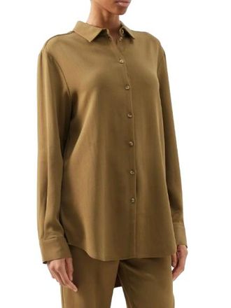Asceno Green Khaki London Oversized Crepe Shirt Size M
