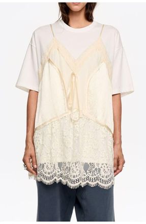Bimba & Lola Layer Lace T-Shirt Top in Ivory at Nordstrom, Size Medium Eu