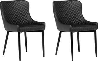 Beliani Conjunto De 2 Sillas De Comedor De Piel Sint&eacute;tica Negra Acolchado Solano