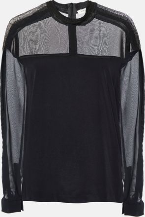 Sandro Black Silk & Knit Paneled Long Sleeve Top