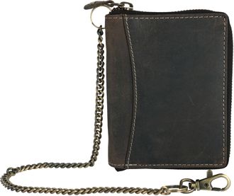 CTM Mens Hunter Leather Zip-Around Bifold Chain Wallet