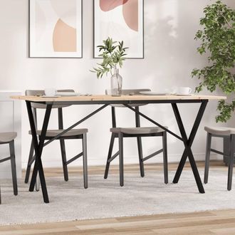 Berkfield Home Dining Table X-Frame 160x80x75 cm Solid Wood Pine & Steel in Brown | Size: 160 x 80 x 75 cm