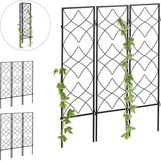 Relaxdays Set De 9 Soportes Plantas Met&aacute;licos, Con Estacas, Enrejado Para Trepadoras, 122 X 31 Cm, Para Jard&iacute;n, Negro