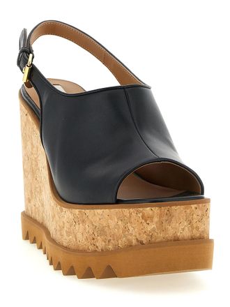 Stella McCartney Womens Black Polyurethane Wedge Sandals