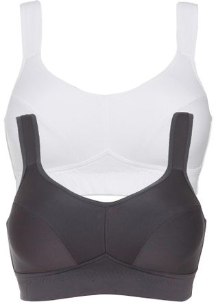 Bonprix Sport-BH BONPRIX Sport BH mit mittlerem Halt (2er Pack), Damen, Gr. 100, Cup E, grau (anthrazit, wei&szlig;), Obermaterial: 92% Polyester, 8% Elasthan, BHs 