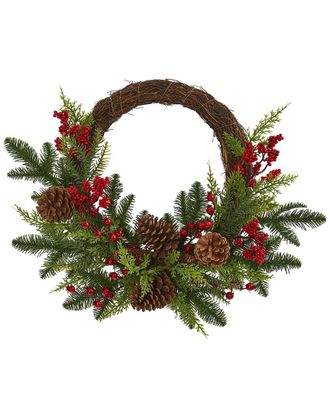 Nearly Natural 22In Mixed Pine And Cedar With Berries And Pinecones