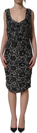 Dolce & Gabbana Womens Black White Floral Lace Sleeveless Midi Dress Viscose Elastane