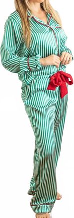 8 Oak Lane Satin Pajama Pant Set In Green Stripe