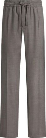 Dolce & Gabbana Birds-eye wollen joggingbroek - Heren - Straight fit broeken - Grijs - L - Wol - Broeken