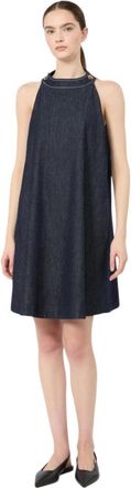 Max Mara Kleedjes, Dames, Blauw, S, Katoen, Flared Short Halterneck Dress