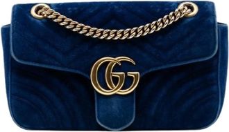 Gucci Pre-owned Shoulder Bags, female, Blue, Size: ONE SIZE Pre-owned Velvet Shoulder Bag