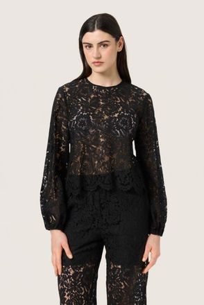Soaked In Luxury SLHanni Round Neck Lace Blouse in Black at Nordstrom, Size X-Small