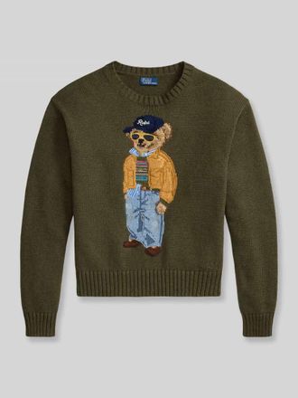 Polo Ralph Lauren Regular Fit Pullover aus reiner Baumwolle mit Polo-Bear-Stitching in Oliv, Gr&ouml;&szlig;e XXL