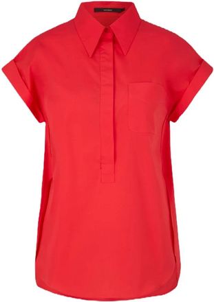Windsor Rode Poplin Katoenen Korte Mouw Overhemd - Dames - Blouses - Rood - L - Katoen - Overhemden