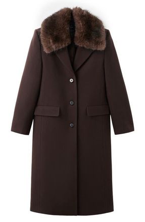 Mango Lips Wool Blend Coat with Faux Fur Collar in Chocolate at Nordstrom, Size X-Large