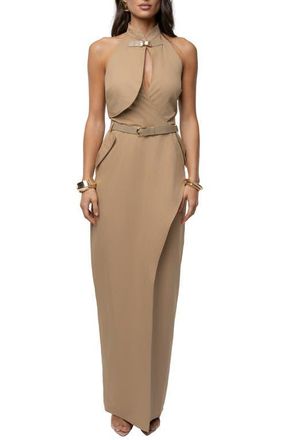 JLUXLABEL Aria Keyhole Halter Dress in Beige at Nordstrom, Size X-Small