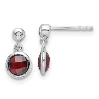 Diamond2Deal Sterling Silver Rhodium-plated Diamond and Garnet Dangle Earrings