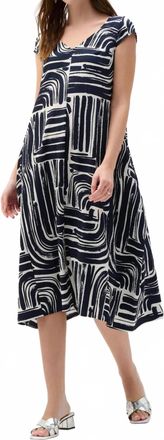 Joseph Ribkoff Abstract Midi Cocoon Dress In Vanilla/midnight Blue