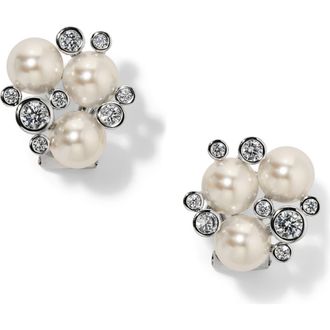 Nadri Imitation Pearl and Cubic Zirconia Cluster Stud Earrings in Rhodium at Nordstrom