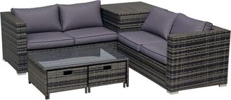 OUTSUNNY 4Pcs Patio Rattan Sofa Garden Furniture Set Table w/ Cushions Grey