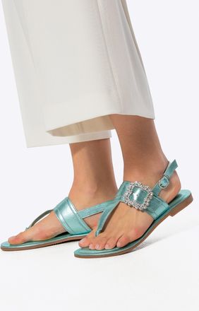 Wittchen Dames leren sandalen met decoratieve gesp, blauw, natuurleer