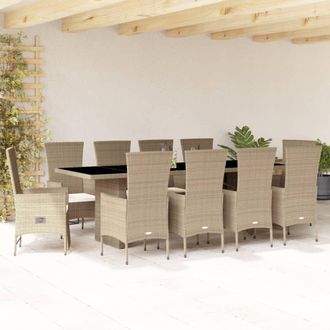 vidaXL Set Comedor De Jard&iacute;n 11 Pzas Con Cojines Rat&aacute;n Sint&eacute;tico Beige Vidaxl