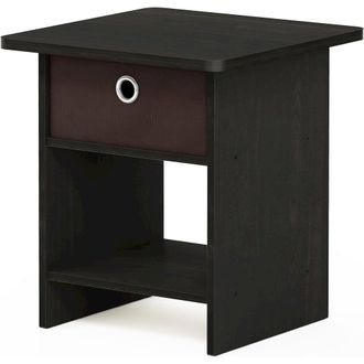 Furinno Dario End Table, Side Table, Storage Shelf with Bin Drawer, Black Espresso/Brown