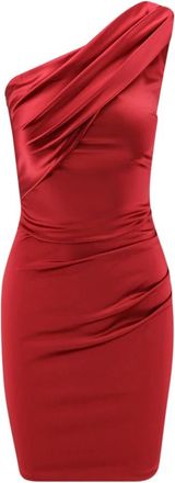 La Petite Robe Di Chiara Boni Kleedjes, Dames, Bruin, S, Bruine One Shoulder Zijdraperie Jurk