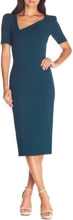 Dress The Population Ruth Asymmetrical Neck Midi Dress in Pine at Nordstrom Rack, Size Xx-Large