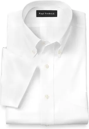 Paul Fredrick Non-iron Cotton Pinpoint Solid Button Down Collar Short Sleeve Dress Shirt in White at Nordstrom, Size 15.5