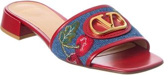 Valentino Vlogo Signature Cherryfic Denim & Leather Sandal