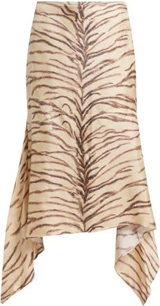 Stella McCartney tiger-print midi skirt - women - Silk - 38 - Neutrals