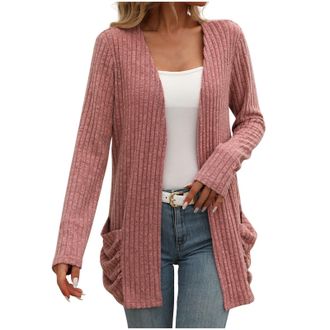 Generic Womens Long Cardigan Lightweight Long Sleeve Cardigans Ladies Open Front Casual Loose Cardigan with Pockets Ladies V-neck Knitted Sweaters Cardigan Ju