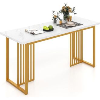Costway Tavolo da Pranzo, Tavolo Moderno per 6-8 Persone con Piano in Finto Marmo e Gambe in Metallo, Tavolllo Rettangolare da per Sala da Pranzo