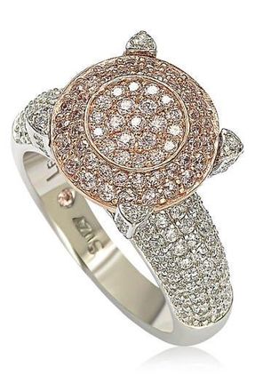 Suzy Levian Sterling Silver & 14K Rose Gold Plated Pavé Pink CZ Ring at Nordstrom Rack, Size 5.5
